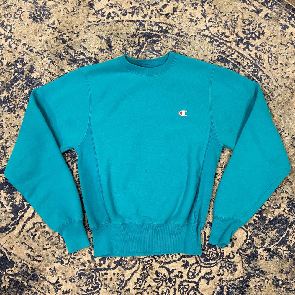 Champion Reverse Weave Crew Neck Light Blue Sweatshirt, Size XS